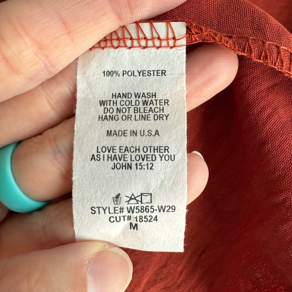 REB. IN J. Rust V-Neck Tiered 3/4 Sleeve Length Ladies Dress, Made in the USA, M - Picture 5 of 5